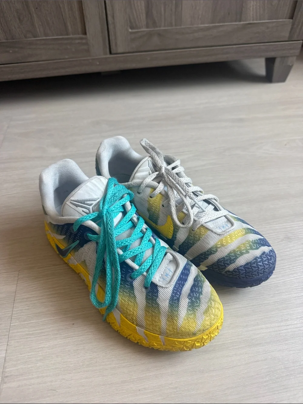 Nike Ja 3 Youth GS Murray State Basketball Sneakers - Teal, Yellow, Blue, White